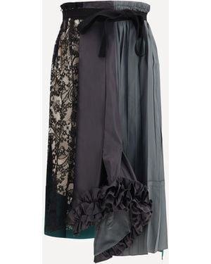 Prada Patchwork Midi Skirt With Panel Construction - Black
