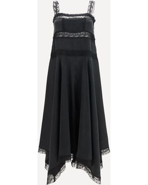 Ganni Silk Maxi Dress With Lace Details - Black