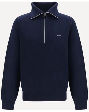 Prada Half-Zip Wool And Cashmere Sweater - Blue