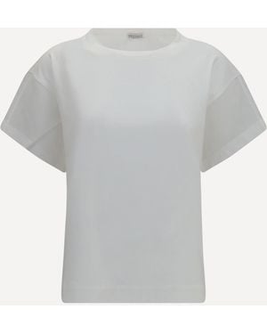 Brunello Cucinelli Cotton T-Shirt With Sheer Sleeves And Side Panels - Grey