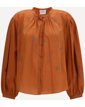 forte_forte Forte_Forte Fleurs D'Orient Embroidered Voile Bohemian Shirt - Brown