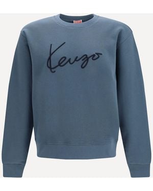 KENZO Signature Embroidered Cotton Sweatshirt - Blue