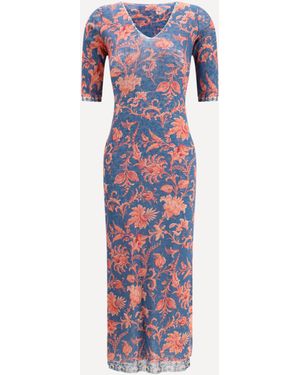 Etro Stretch Tulle Midi Dress With Floral Motif - Multicolor