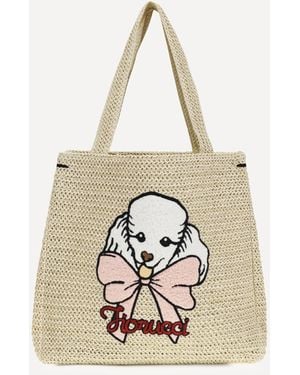 Fiorucci Raffia Tote Bag With Poodle - Natural