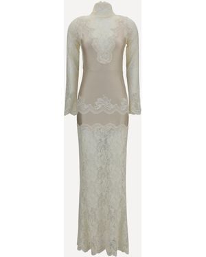 Rabanne Long Lace And Jersey Dress - White