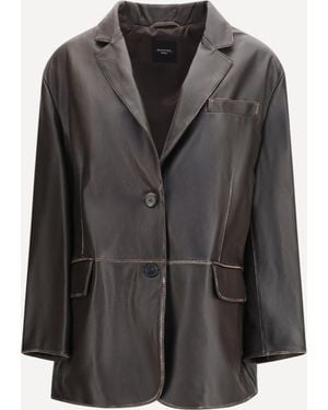 Weekend by Maxmara Pila Single-Breasted Leather Jacket - Grey