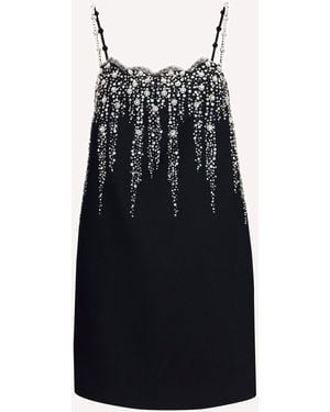 Valentino Embroidered Crepe Mini Dress With Jewel Details - Black