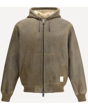 Emporio Armani Leather Bomber Jacket - Natural