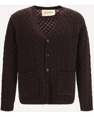 Valentino Virgin Wool V-Neck Cardigan - Red