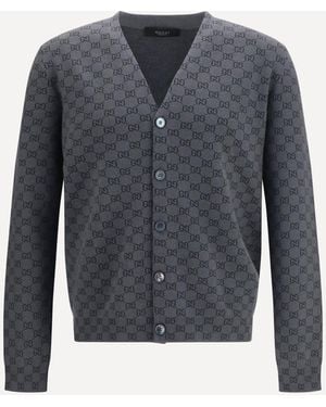 Gucci Silk And Wool Gg Print Cardigan - Blue
