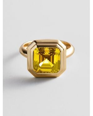 BaubleBar Gold Etched Bezel Custom Birthstone Ring - Metallic