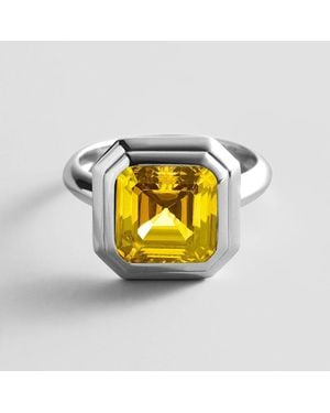 BaubleBar Silver Etched Bezel Custom Birthstone Ring - Gray