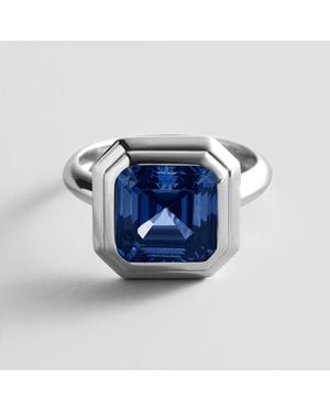BaubleBar Silver Etched Bezel Custom Birthstone Ring - Blue