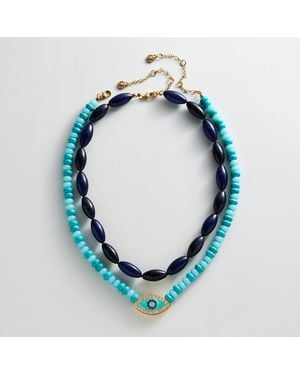 BaubleBar High Spirits Semi-precious Evil Eye Layered Necklace - Blue