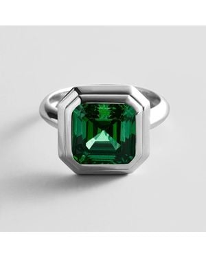 BaubleBar Silver Etched Bezel Custom Birthstone Ring - Green