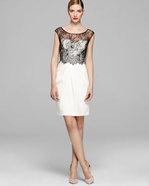 Vera Wang Dress Color Block Lace Overlay - White