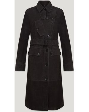 Belstaff Tt Trench Coat Tanner Suede Size Us 4 - Black