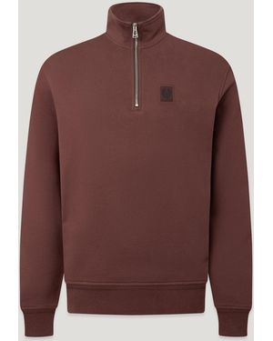 Belstaff Men's Quarter Zip Sweatshirt Cotton Fleece - Brown