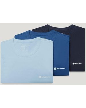 Belstaff Men's 3 Pack T-shirt Cotton Jersey Dark Ink / Sky Blue Marine Size 2xl