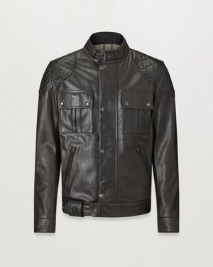 Belstaff Men's Brooklands Motorcycle Jacket Hand Waxed Leather - Black