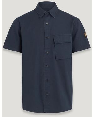 Belstaff Men's Scale Short Sleeve Shirt Garment Dye Cotton - Blue