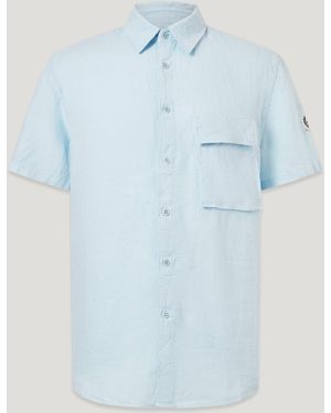 Belstaff Men's Scale Short Sleeve Shirt Garment Dyed Linen - Blue