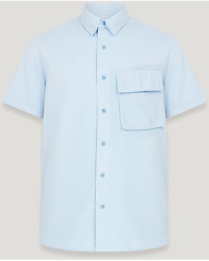Belstaff Scale Short Sleeve Shirt Garment Dye Cotton - Blue