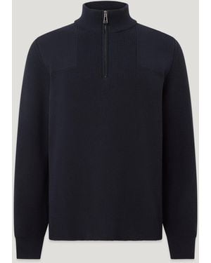 Belstaff Men's Commander Quarter Zip Jumper Organic Cotton - Blue