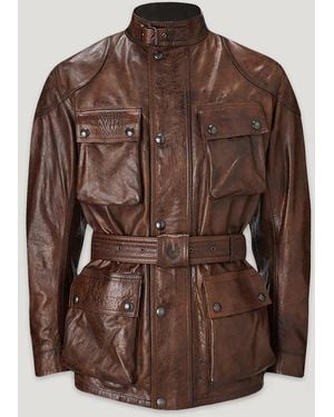 Belstaff Men's Trialmaster Motorcycle Jacket Hand Waxed Leather - Brown