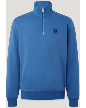 Belstaff Men's Quarter Zip Sweatshirt Cotton Fleece - Blue
