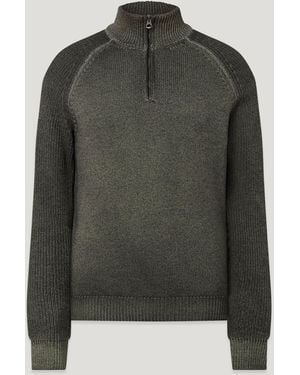 Belstaff Men's Garment Dye Aspect Quarter Zip Merino Wool - Green