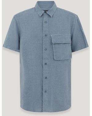 Belstaff Scale Short Sleeve Shirt Garment Dyed Linen - Blue