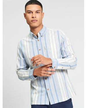 Ben Sherman Long Sleeve Chambray Stripe Shirt In Indigo - Blue