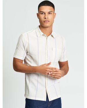 Ben Sherman Short Sleeve Seersucker Check Shirt In Ivory - Blue