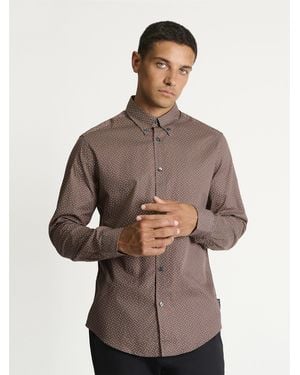 Ben Sherman Long Sleeve Split Geo Print Shirt In - Brown