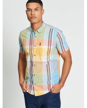 Ben Sherman Short Sleeve Large Madras Check Shirt In Zest - Blue