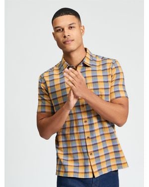 Ben Sherman Short Sleeve Dobby Check Shirt In New Gold - Blue