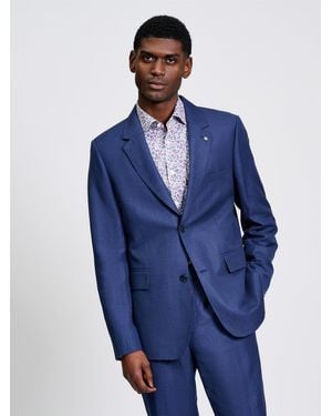 Ben Sherman Textured Linen Blend Jacket In Blue