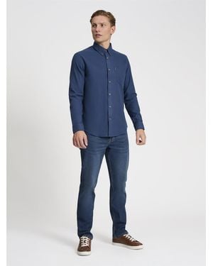 Ben Sherman Long Sleeve Plain Brushed Flannel Shirt In - Blue