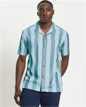 Ben Sherman Short Sleeve Viscose Stripe Shirt In - Blue