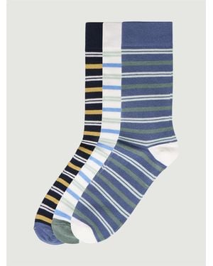 Ben Sherman 3 Pack Striped Socks In Assorted - Blue