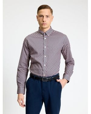 Ben Sherman Long Sleeve Split Geo Print Shirt In - Purple