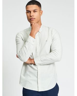 Ben Sherman Long Sleeve Oxford Stripe Shirt In Sage - White