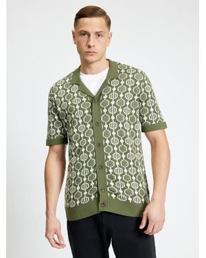 Ben Sherman Geo Jacquard Short Sleeve Button Through Shirt In Loden - Multicolour