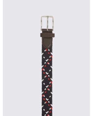 Ben Sherman Glover Weave Belt In Navy - White