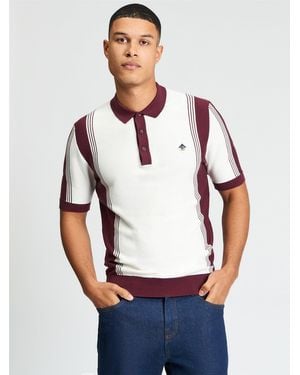 Ben Sherman Short Sleeve Colour Block Sport Knitted Polo In Ivory - White
