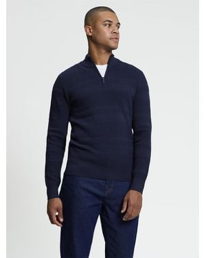 Ben Sherman Long Sleeve Placed Texture 1/4 Zip Jumper In Dark Navy - Blue