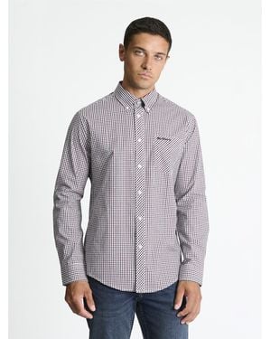 Ben Sherman Long Sleeve 3 Colour Gingham Shirt In Wine - Grey