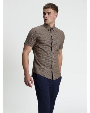 Ben Sherman Short Sleeve Signature Gingham Shirt In Ginger - Blue