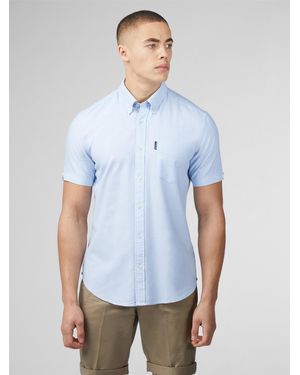 Ben Sherman Organic Cotton Short Sleeve Oxford Shirt In Sky - Blue
